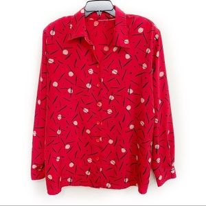 Vintage Red Button Down Printed Top